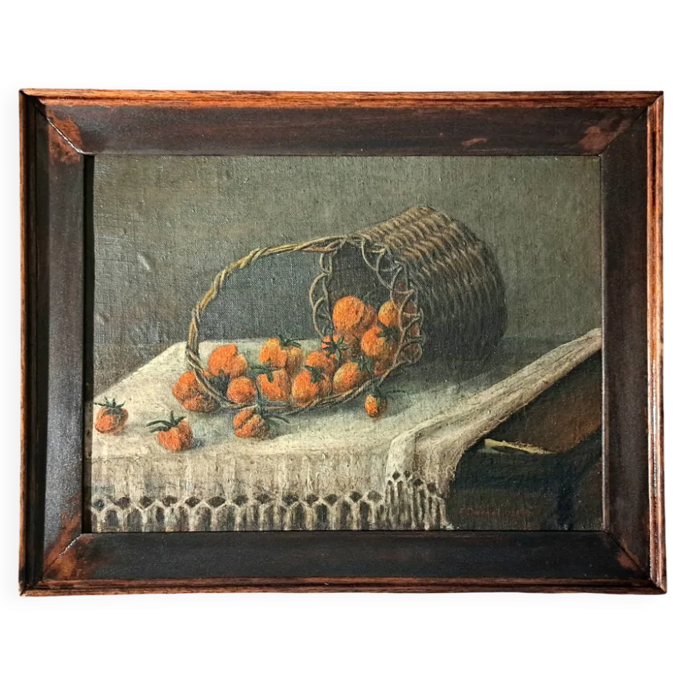 Tableau post-impressionniste, Huile sur Toile signée Nature morte 1929