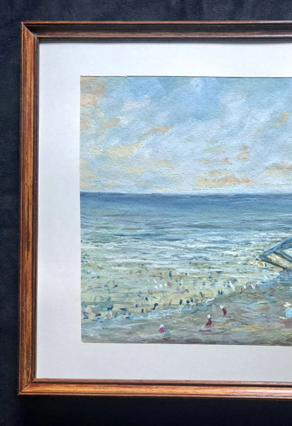 Tableau post-impressionniste à l'aquarelle "Plage de Guéthary" Pays Basque, 1920
