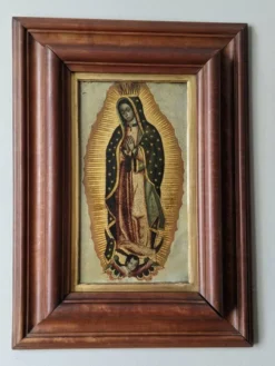 Tableau religieux la vierge peinture sur métal cadre bois artisanal