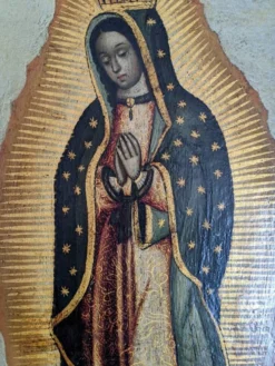 Tableau religieux la vierge peinture sur métal cadre bois artisanal