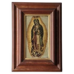 Tableau religieux la vierge peinture sur métal cadre bois artisanal