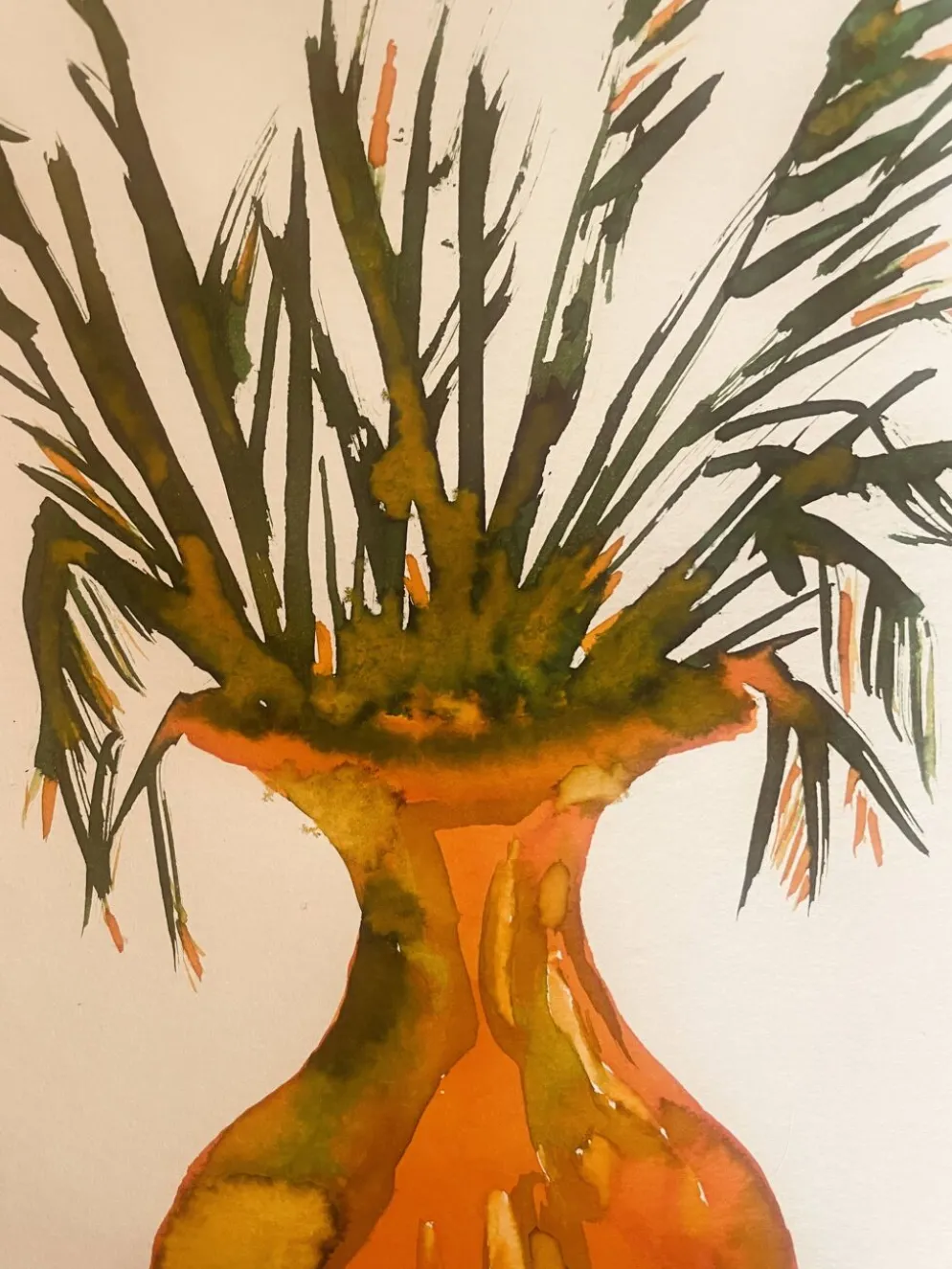 Tableau signé, nature morte « jarre provençale ornée de plantes »