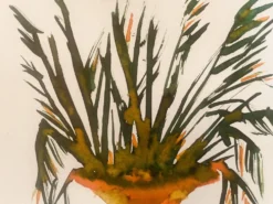 Tableau signé, nature morte « jarre provençale ornée de plantes »