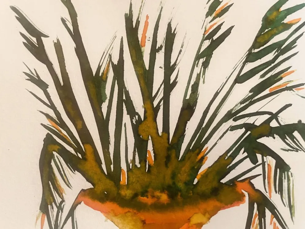 Tableau signé, nature morte « jarre provençale ornée de plantes »