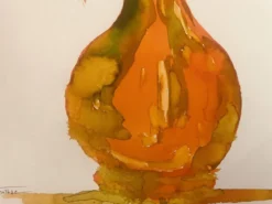 Tableau signé, nature morte « jarre provençale ornée de plantes »