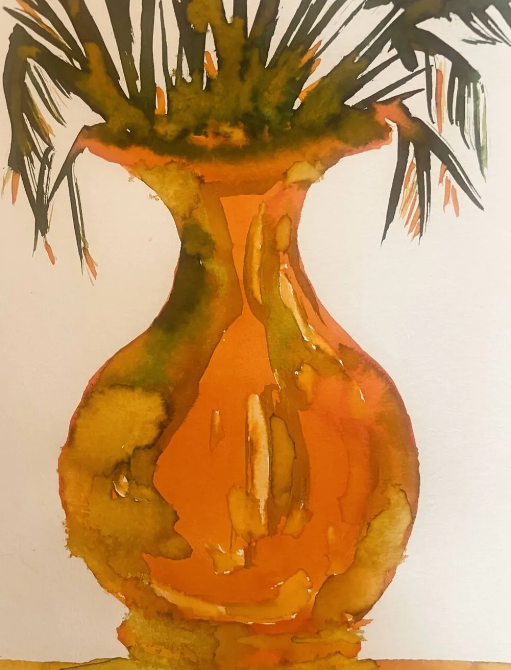 Tableau signé, nature morte « jarre provençale ornée de plantes »