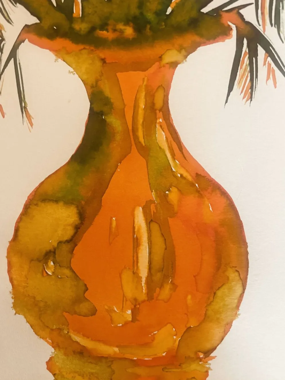 Tableau signé, nature morte « jarre provençale ornée de plantes »