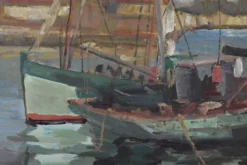 Tableau « Thoniers à Quai », huile sur panneau, signé G. Boulard – Milieu XXe