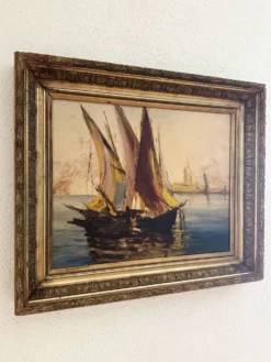 Tableau très ancien d'un port de Méditerranée