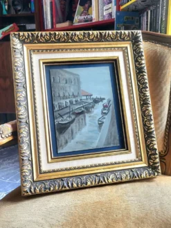 Tableau Venise – Huile sur carton ancienne signée G. Brighenti – Cadre