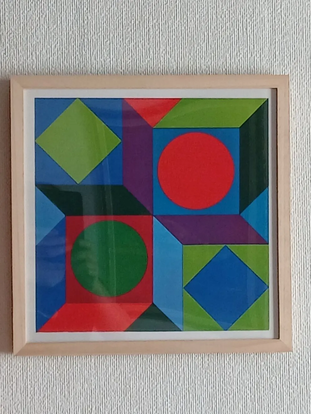 Tableau Vintage Art Optique - Géométrie Cinétique - Cadre bois 30x30cm
