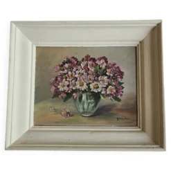 Tableau vintage bouquet de fleurs signé Girardot