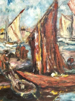 Tableau Vintage - Marine à l'Huile sur Toile, Signé J. Paradis – XXe