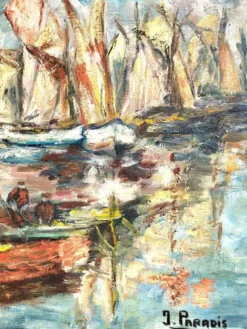 Tableau Vintage - Marine à l'Huile sur Toile, Signé J. Paradis – XXe