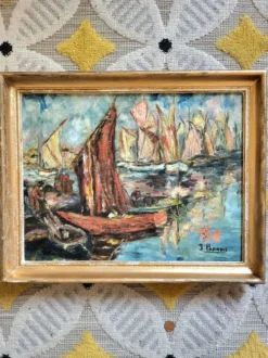 Tableau Vintage - Marine à l'Huile sur Toile, Signé J. Paradis – XXe