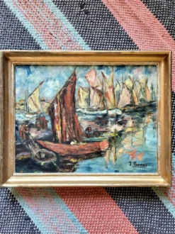 Tableau Vintage - Marine à l'Huile sur Toile, Signé J. Paradis – XXe