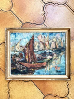 Tableau Vintage - Marine à l'Huile sur Toile, Signé J. Paradis – XXe