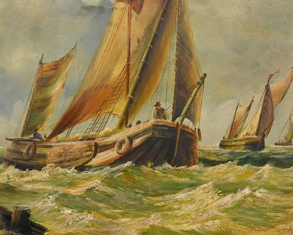 Tableau « Voiliers en mer agitée » signé Albert Hess – Milieu XXe