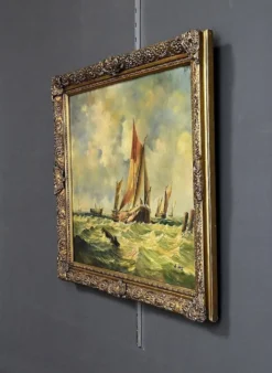 Tableau « Voiliers en mer agitée » signé Albert Hess – Milieu XXe