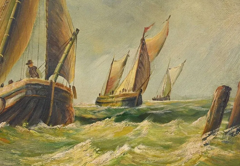Tableau « Voiliers en mer agitée » signé Albert Hess – Milieu XXe