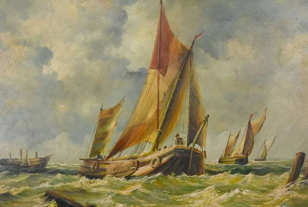 Tableau « Voiliers en mer agitée » signé Albert Hess – Milieu XXe