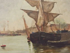 Tableau « Voilier sur mer calme », huile sur toile – fin XIXe