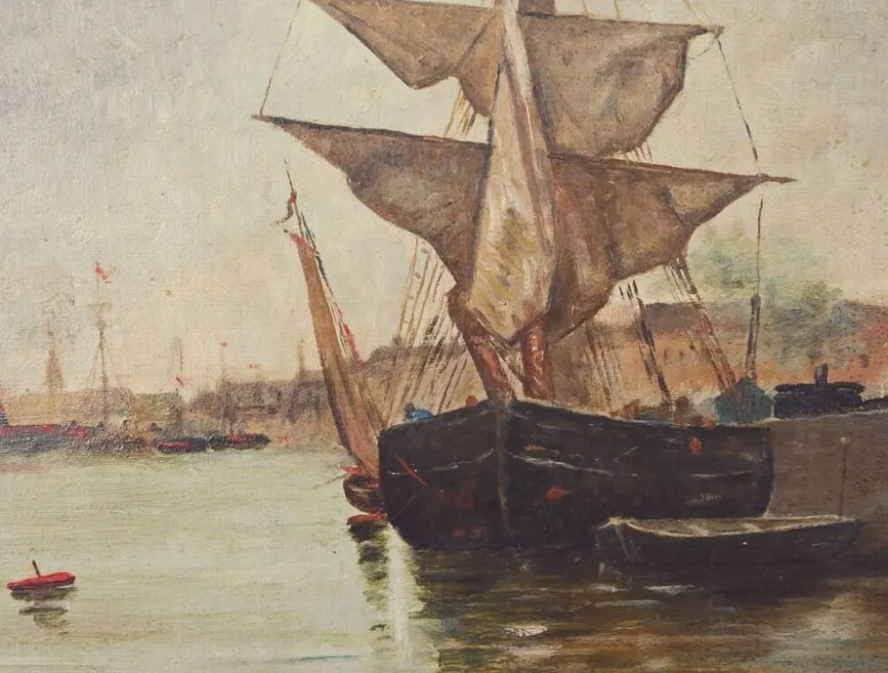 Tableau « Voilier sur mer calme », huile sur toile – fin XIXe