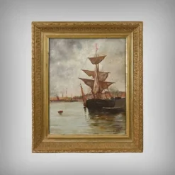 Tableau « Voilier sur mer calme », huile sur toile – fin XIXe