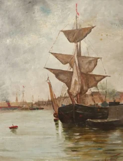 Tableau « Voilier sur mer calme », huile sur toile – fin XIXe