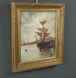 Tableau « Voilier sur mer calme », huile sur toile – fin XIXe