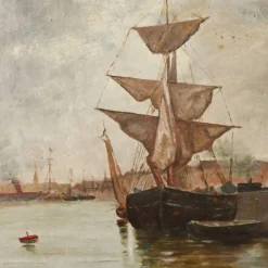 Tableau « Voilier sur mer calme », huile sur toile – fin XIXe