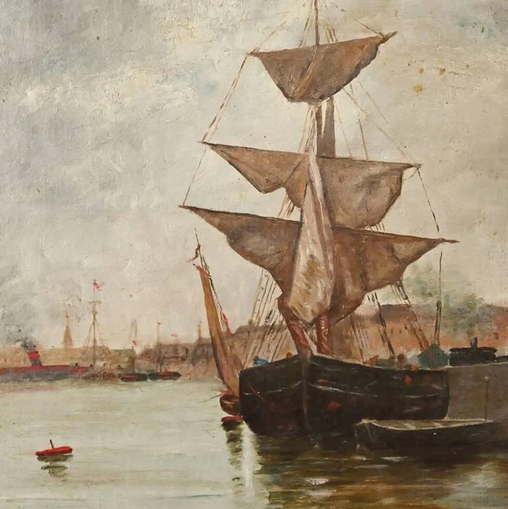 Tableau « Voilier sur mer calme », huile sur toile – fin XIXe