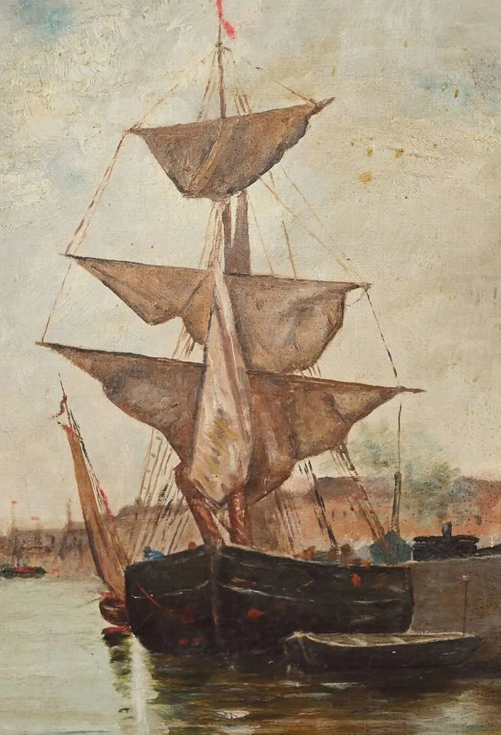 Tableau « Voilier sur mer calme », huile sur toile – fin XIXe