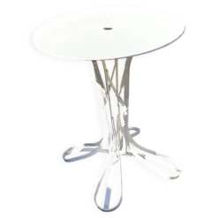 Table de jardin Eiffel XIXe en fer forgé – plateau rond blanc Ø 60 cm