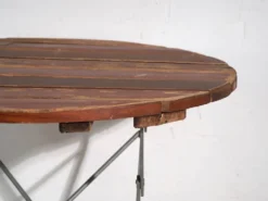Table de jardin pliante ancienne en bois et fer – Europe centrale, vers 1950