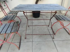 Table et 4 chaises de guinguette anciennes, circa 1900