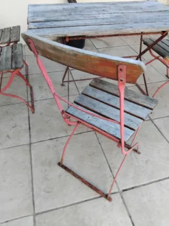 Table et 4 chaises de guinguette anciennes, circa 1900
