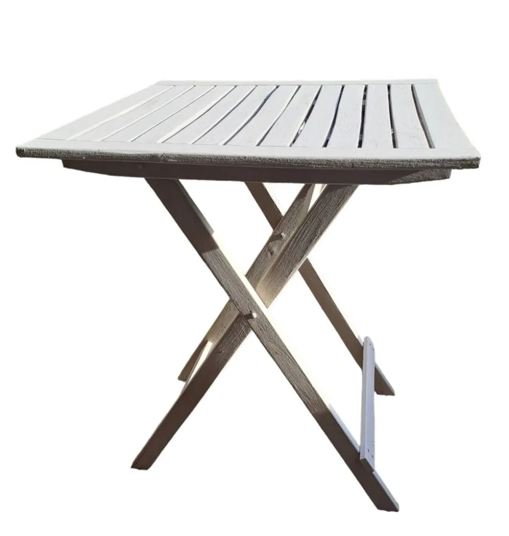 Table jardin pliante en bois peinte en beige grisé carrée