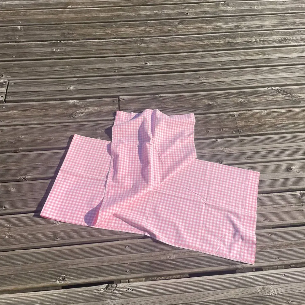 Taie de traversin en coton vichy rose