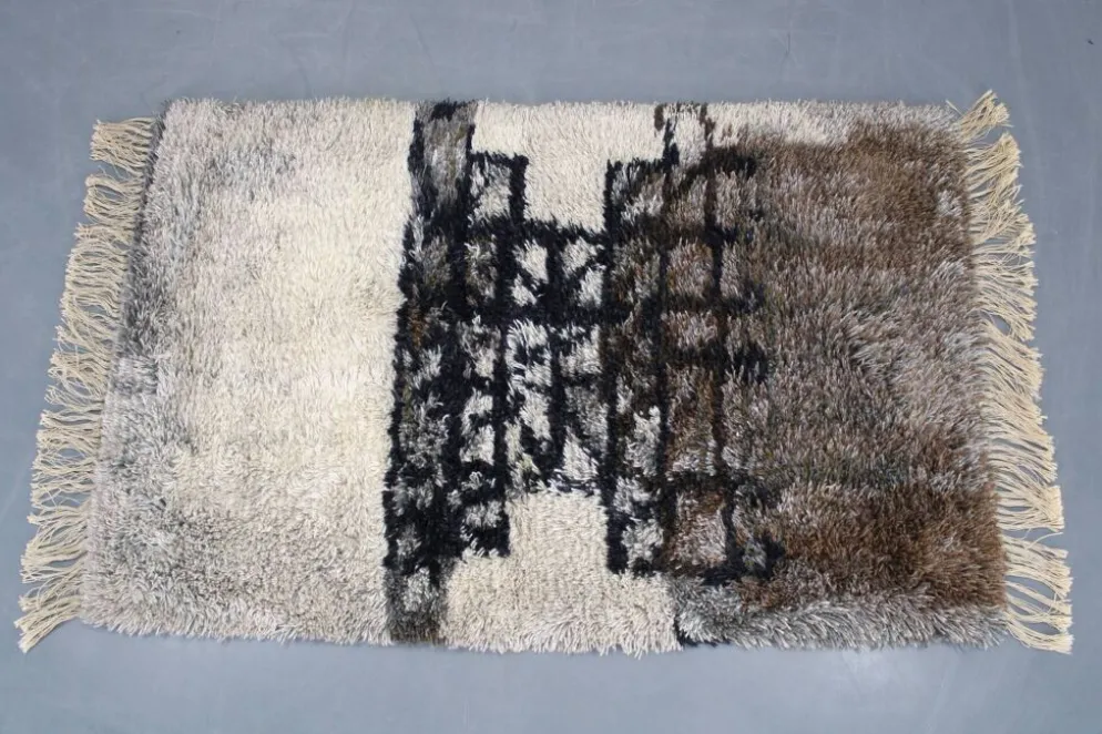 Tapis abstrait danois en laine à poils longs, années 1960
