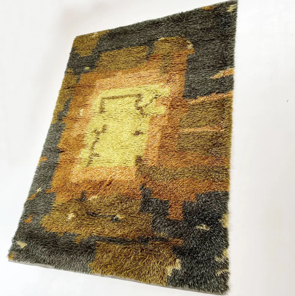 Tapis abstrait scandinave multicolore à poils hauts rya, suède, années 1960