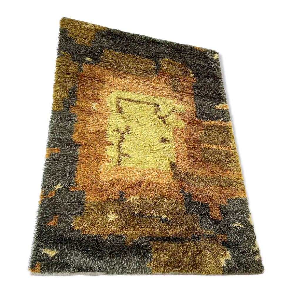 Tapis abstrait scandinave multicolore à poils hauts rya, suède, années 1960