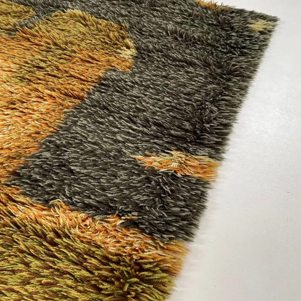 Tapis abstrait scandinave multicolore à poils hauts rya, suède, années 1960