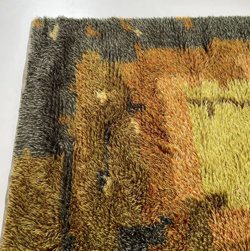Tapis abstrait scandinave multicolore à poils hauts rya, suède, années 1960