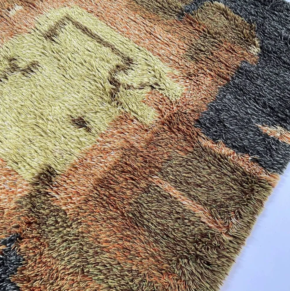 Tapis abstrait scandinave multicolore à poils hauts rya, suède, années 1960