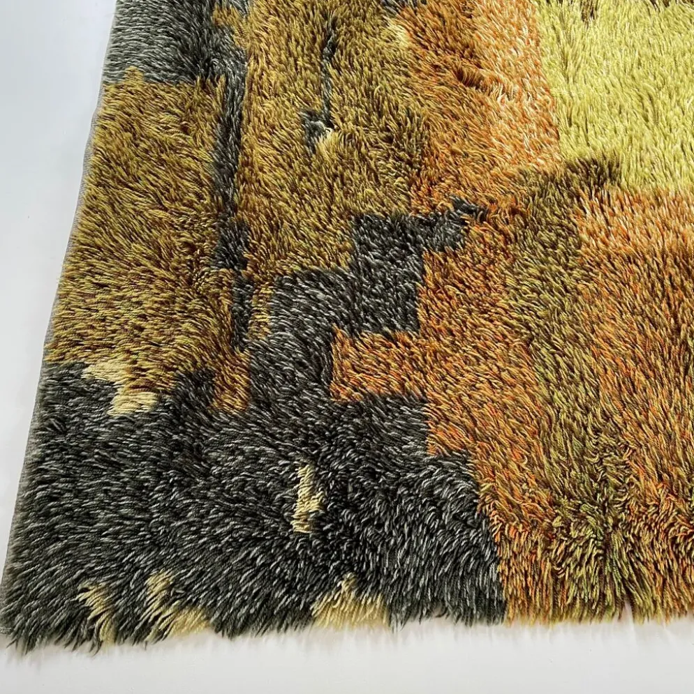 Tapis abstrait scandinave multicolore à poils hauts rya, suède, années 1960