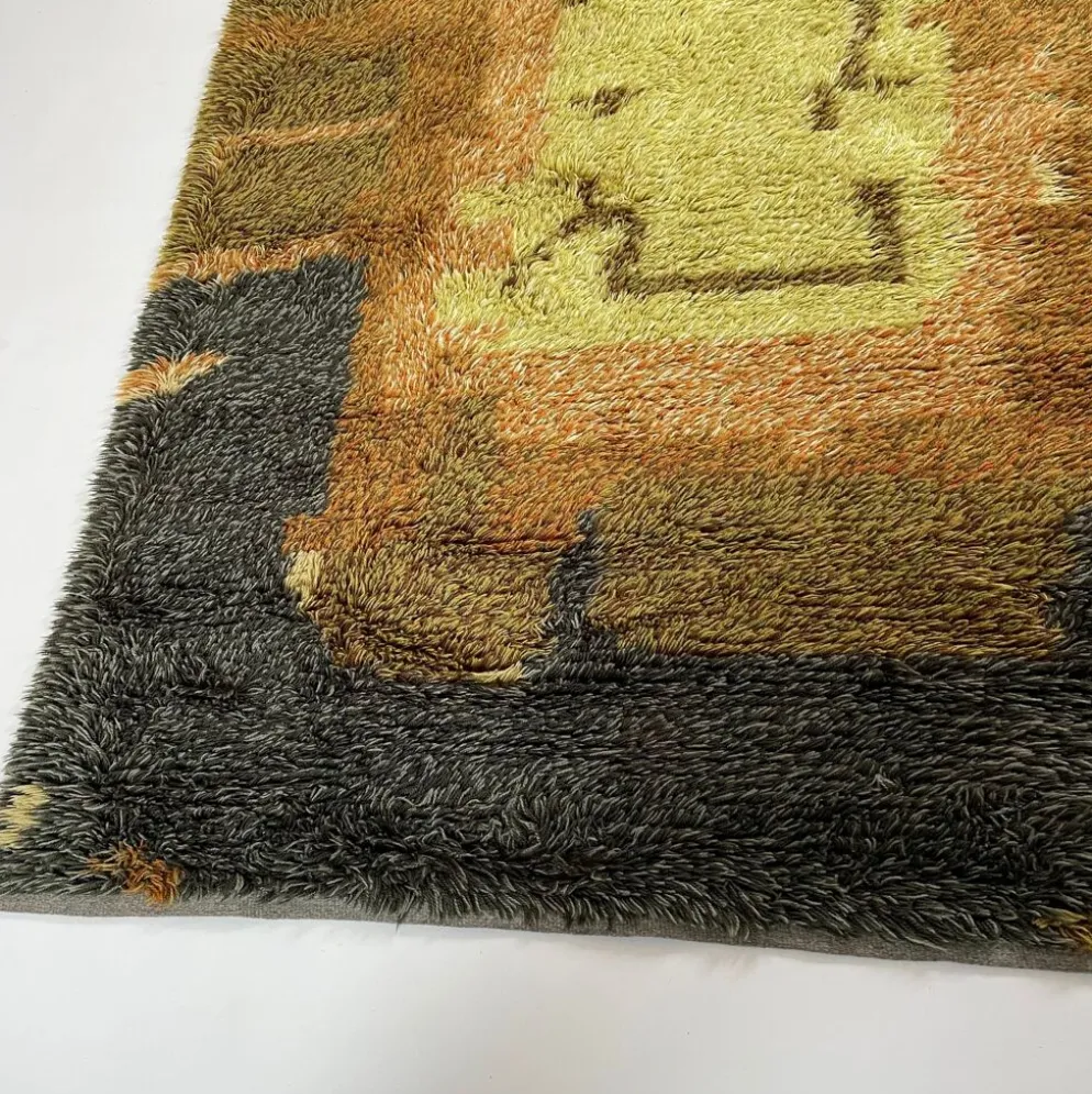 Tapis abstrait scandinave multicolore à poils hauts rya, suède, années 1960