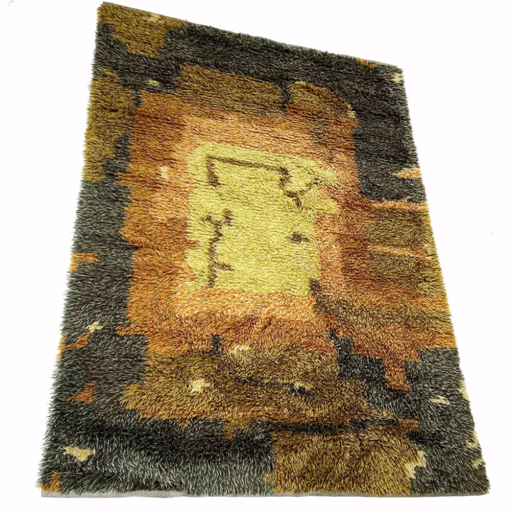 Tapis abstrait scandinave multicolore à poils hauts rya, suède, années 1960