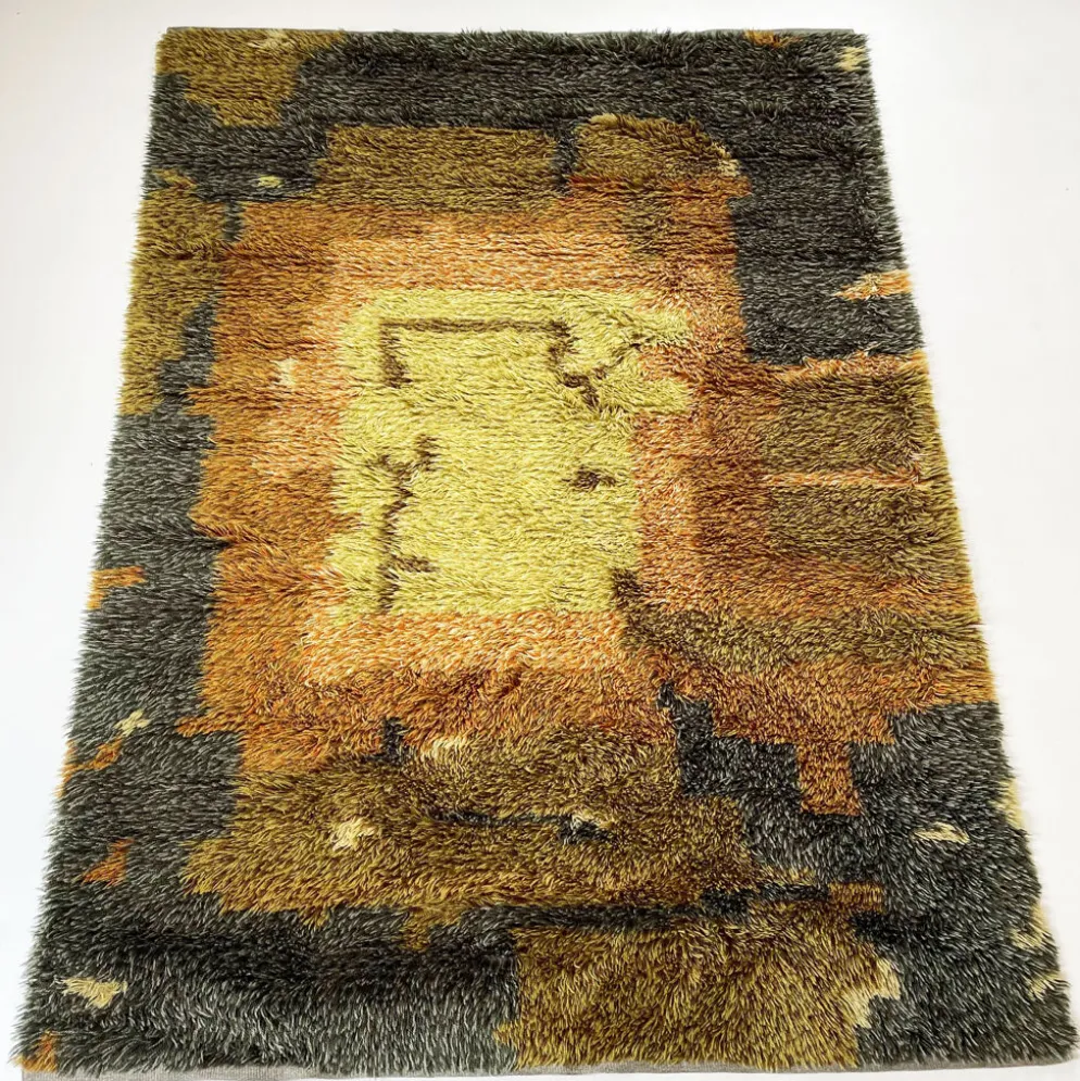 Tapis abstrait scandinave multicolore à poils hauts rya, suède, années 1960
