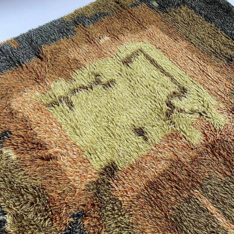 Tapis abstrait scandinave multicolore à poils hauts rya, suède, années 1960